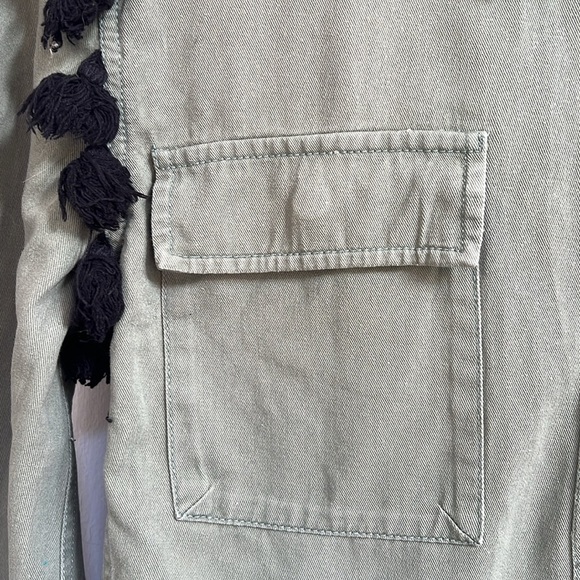 Zara Women's Collar Long Sleeves Button Up Tassel Jacket Olive Green - Picture 8 of 12